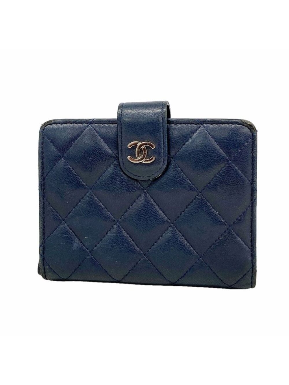 Chanel Wallet Quilted Lambskin Navy Silver